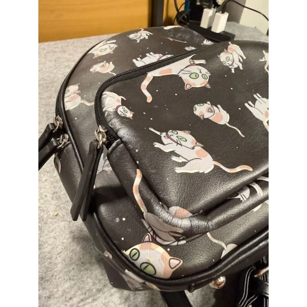 Rick and Morty Snowball Cat Mini Backpack Black Faux Leather Licensed Bag